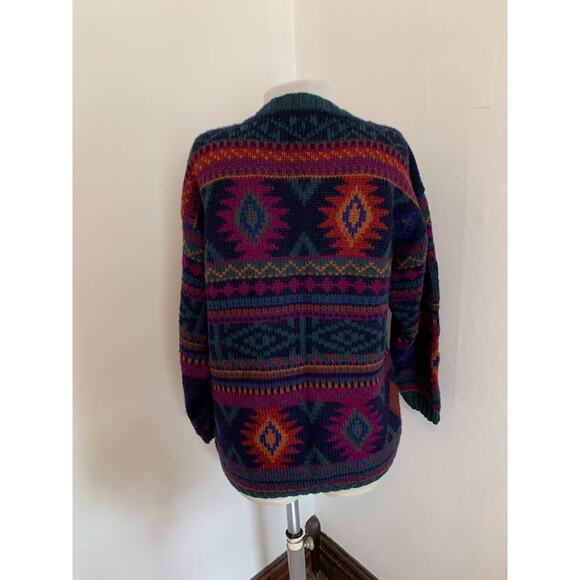 Y2K VTG Nomadic Traders Cardigan Sweater Geometric Aztec Knit Boho Wool Peru - Picture 14 of 15